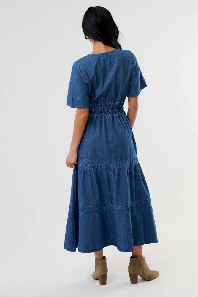 denim maxi dress, modest dresses, dress for nursing moms