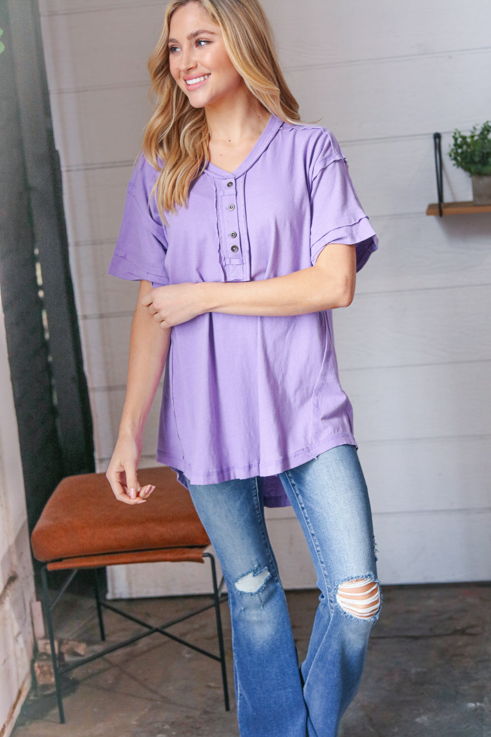 lilac button casual top, modest clothing, modest clothes, affordable modest clothing