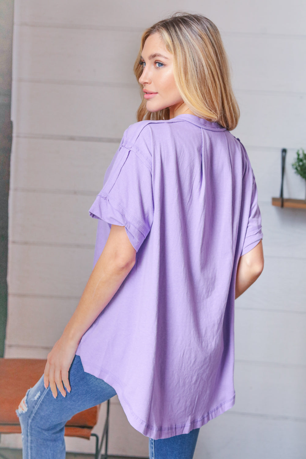lilac button casual top, modest clothing, modest clothes, affordable modest clothing