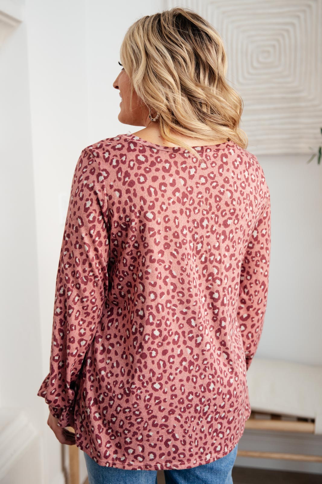 pink leopard long sleeved blouse top, modest clothing, modest clothes
